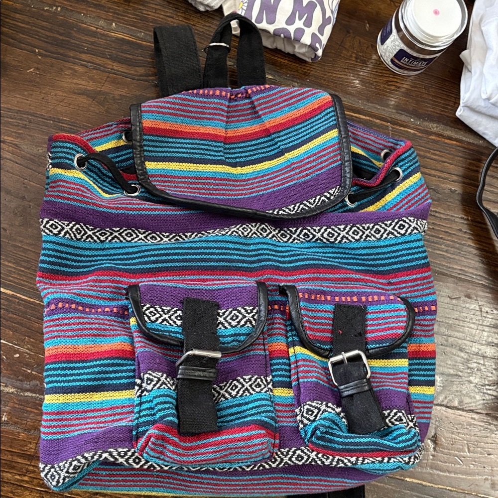 Colorful Striped Purple Canvas Backpack
